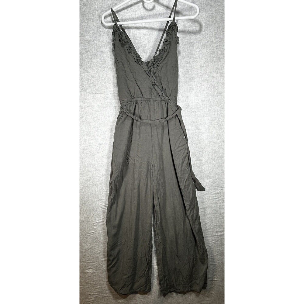 FATE Wide Leg Jumpsuit Belted Womens Size Medium Olive Green Stretch Sleeveless